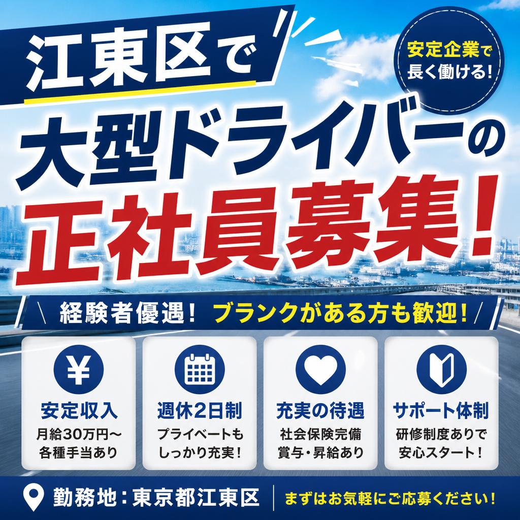 江東区で大型ドライバーの正社員募集！